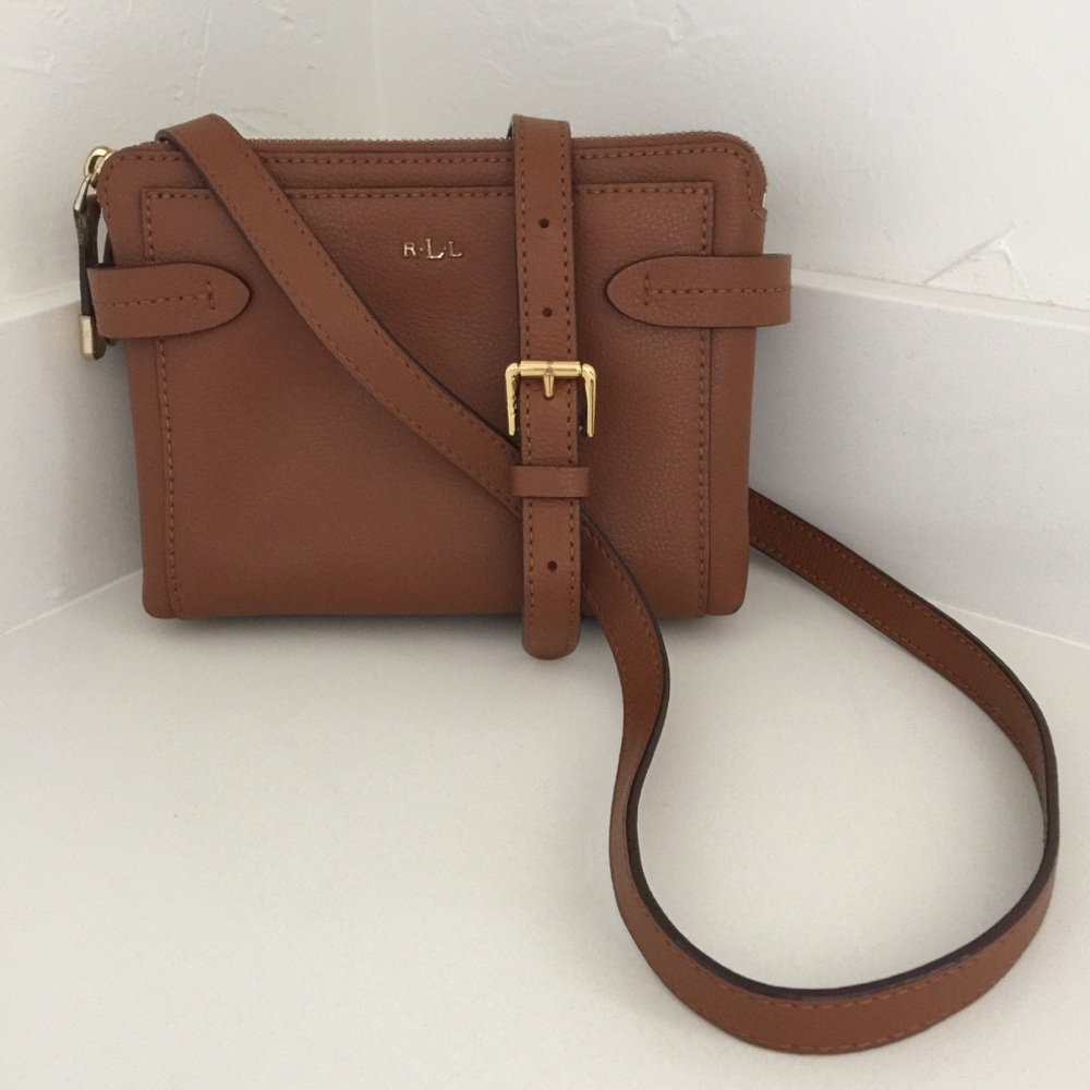 Lauren Ralph Lauren Saddle Tan Crossbody Bag Purse Gold Hardware